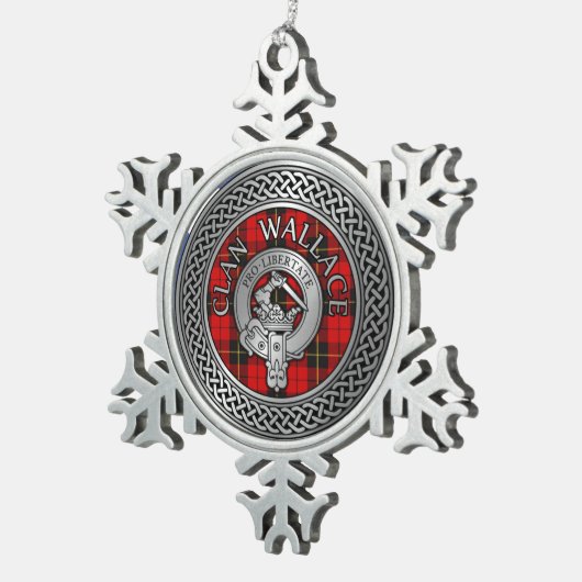 Clan Wallace Crest & Tartan Knot Tin Sneeuwvlok Ornament (Rechts)