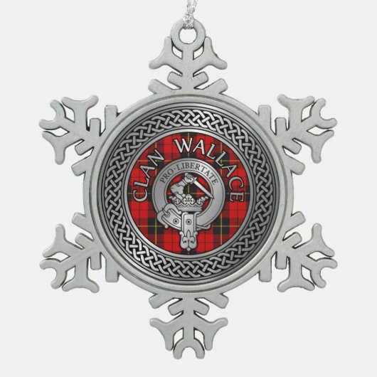 Clan Wallace Crest & Tartan Knot Tin Sneeuwvlok Ornament (Voorkant)
