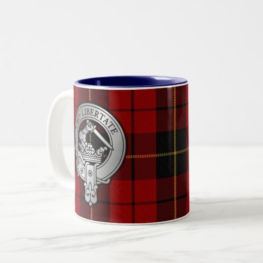 Clan Wallace Crest & Tartan Tweekleurige Koffiemok (Voorkant links)