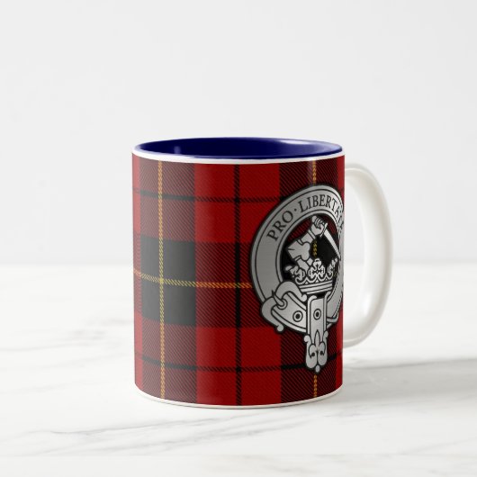 Clan Wallace Crest & Tartan Tweekleurige Koffiemok (Voorkant rechts)