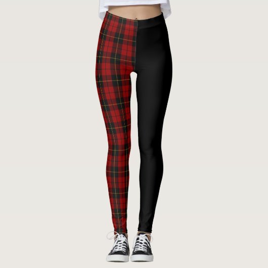 Clan Wallace Crest & Tartan / Zwart Leggings (Voorkant)
