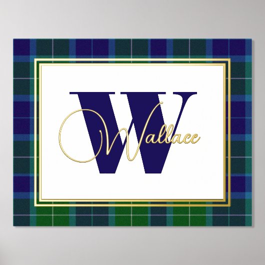 Clan Wallace Monogram en Naam op Spelbord Folie Afdrukken (Voorkant)