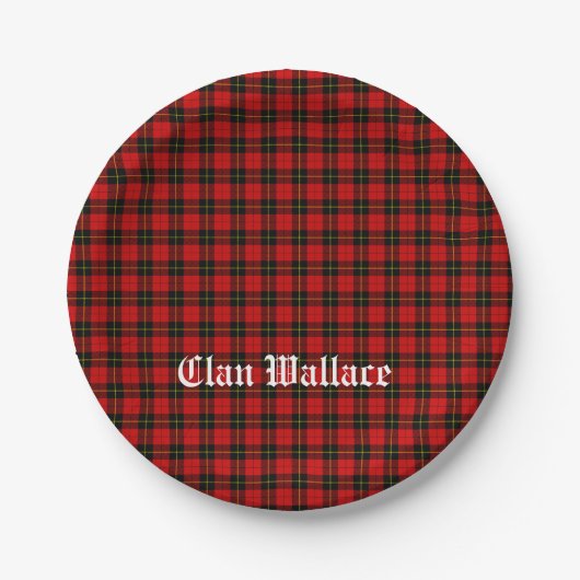 Clan Wallace Tartan en Text Papieren Bordje (Voorkant)