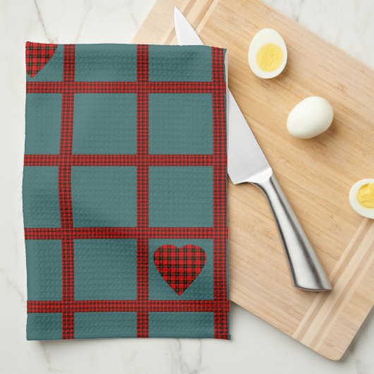 Clan Wallace Tartan Heart Pattern Tea Towel Theedoek (Quarter Fold)