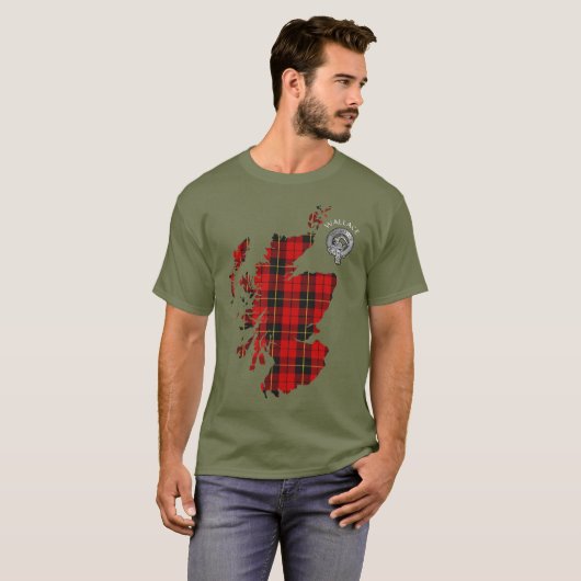 Clan Wallace Tartan Map & Crest T-Shirt (Voorkant volledig)