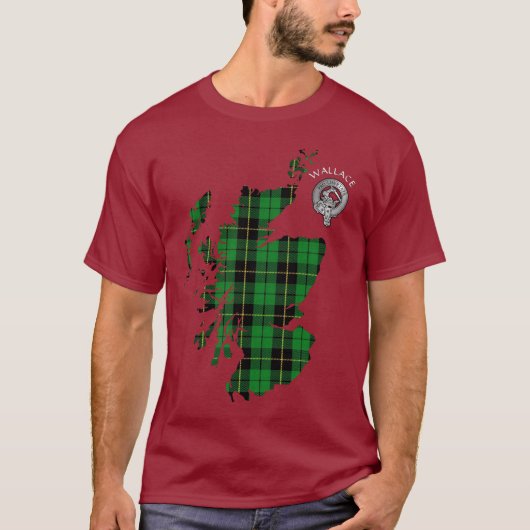 Clan Wallace Tartan Map & Crest T-Shirt (Voorkant)