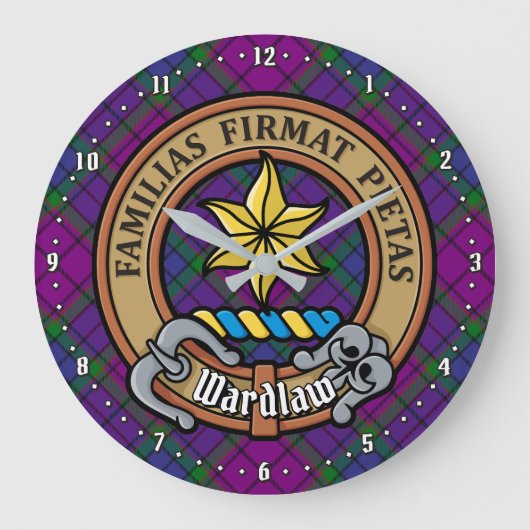 Clan Wardlaw Crest over Tartan Grote Klok (Voorkant)