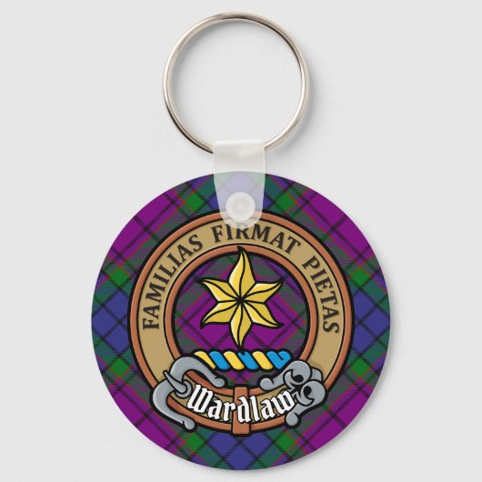 Clan Wardlaw Crest over Tartan Sleutelhanger (Voorkant)