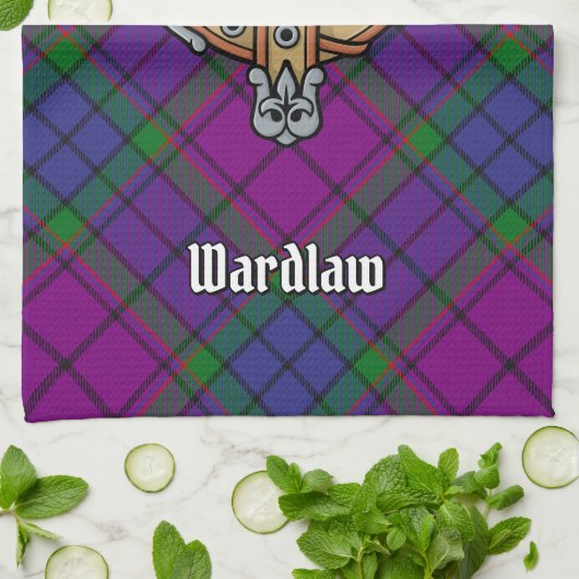 Clan Wardlaw Crest over Tartan Theedoek (Gevouwen)
