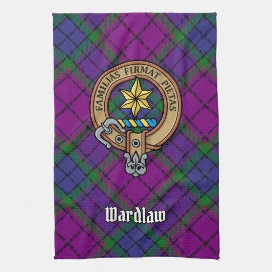 Clan Wardlaw Crest over Tartan Theedoek (Verticaal)