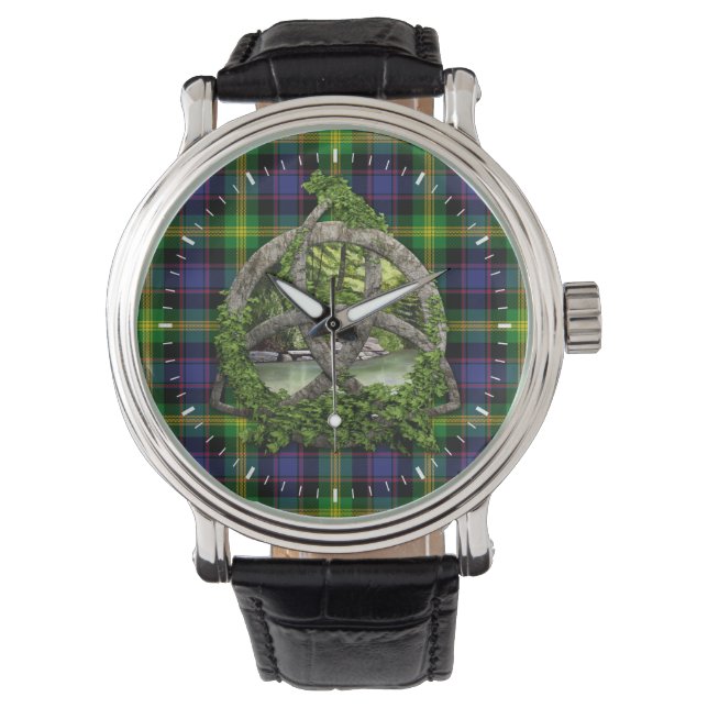 Clan Watson Tartan Keltische Drie-eenheid Horloge (Voorkant)