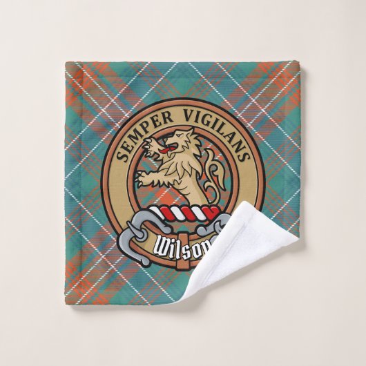 Clan Wilson Crest over het oude Tartan Bad Handdoek (Wasdoekje)