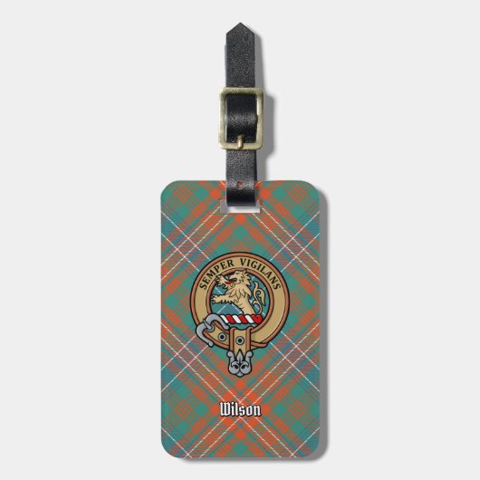 Clan Wilson Crest over het oude Tartan Bagagelabel (Voorkant verticaal)