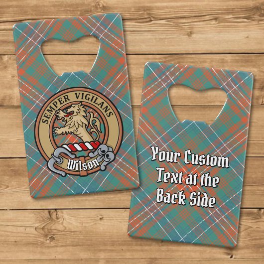 Clan Wilson Crest over het oude Tartan Creditkaart Flessenopener