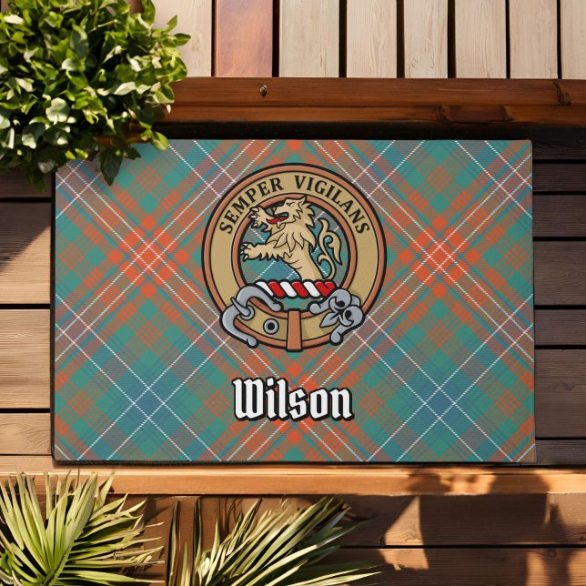 Clan Wilson Crest over het oude Tartan Deurmat (Creator heeft geüpload)