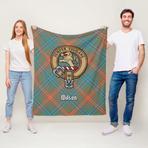 Clan Wilson Crest over het oude Tartan Fleece Deken