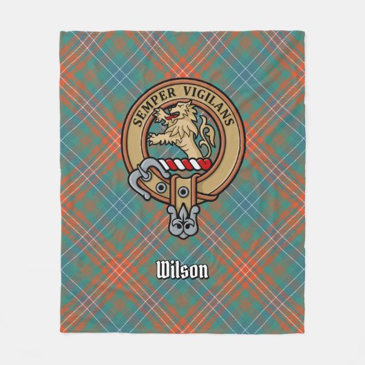 Clan Wilson Crest over het oude Tartan Fleece Deken (Voorkant)