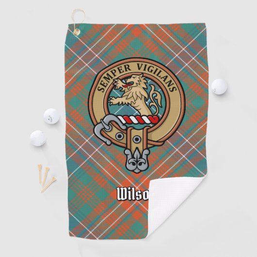 Clan Wilson Crest over het oude Tartan Golfhanddoek (Insitu)
