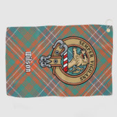 Clan Wilson Crest over het oude Tartan Golfhanddoek (Horizontaal)
