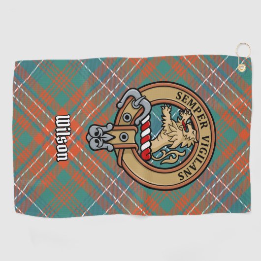 Clan Wilson Crest over het oude Tartan Golfhanddoek (Horizontaal)