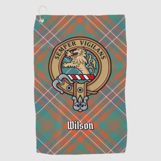 Clan Wilson Crest over het oude Tartan Golfhanddoek (Voorkant)