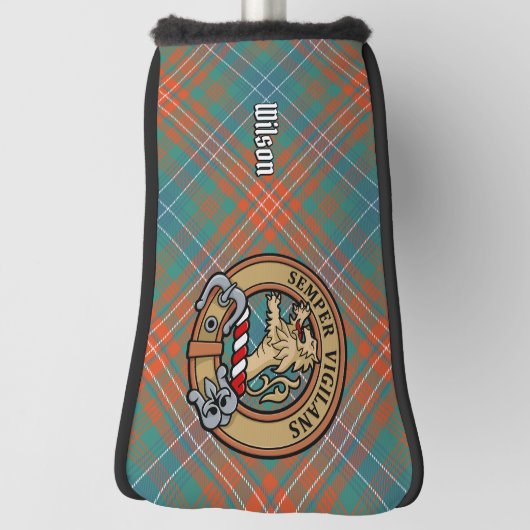 Clan Wilson Crest over het oude Tartan Golfheadcover (Draai 90)