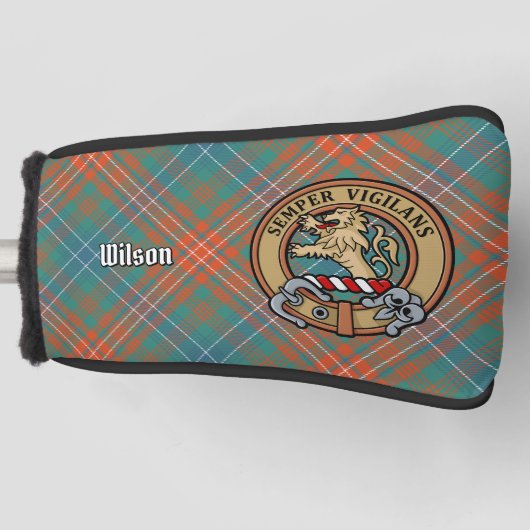 Clan Wilson Crest over het oude Tartan Golfheadcover (Voorkant)