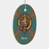 Clan Wilson Crest over het oude Tartan Keramisch Ornament (Rechts)