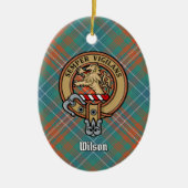 Clan Wilson Crest over het oude Tartan Keramisch Ornament (Voorkant)