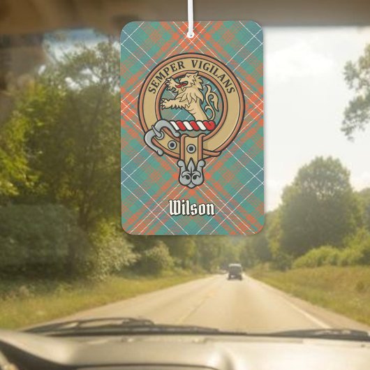 Clan Wilson Crest over het oude Tartan Luchtverfrisser