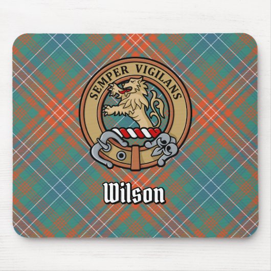Clan Wilson Crest over het oude Tartan Muismat (Voorkant)