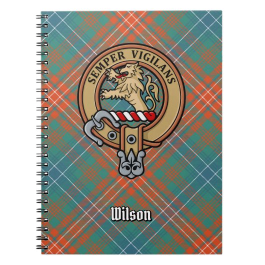Clan Wilson Crest over het oude Tartan Notitieboek (Voorkant)