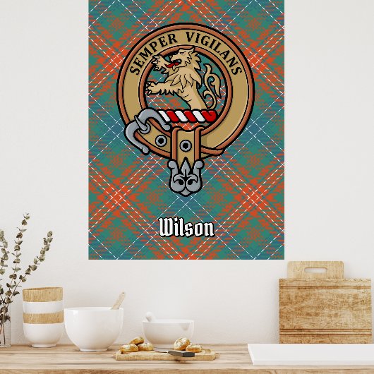 Clan Wilson Crest over het oude Tartan Poster (Keuken)