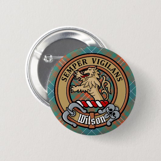 Clan Wilson Crest over het oude Tartan Ronde Button 5,7 Cm (Voorkant /achterkant)