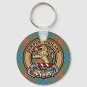 Clan Wilson Crest over het oude Tartan Sleutelhanger (Voorkant)
