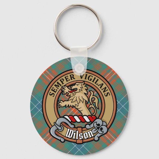Clan Wilson Crest over het oude Tartan Sleutelhanger (Voorkant)