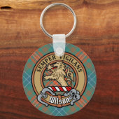 Clan Wilson Crest over het oude Tartan Sleutelhanger (Voorkant)
