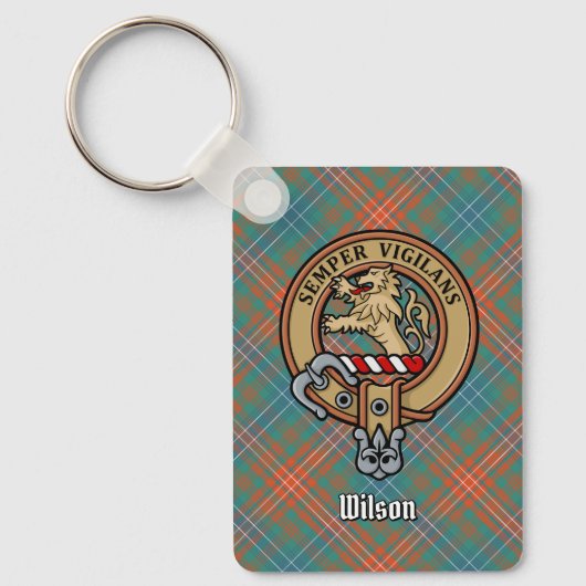 Clan Wilson Crest over het oude Tartan Sleutelhanger (Voorkant)