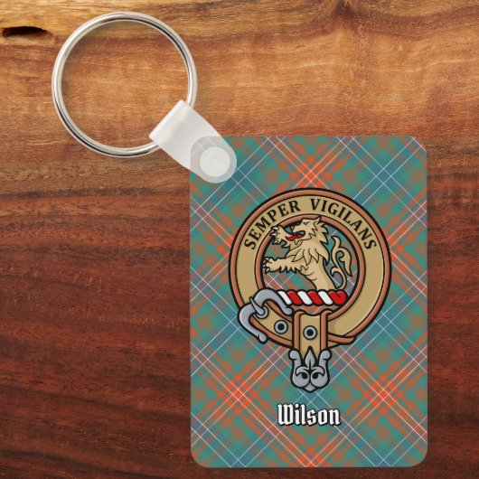 Clan Wilson Crest over het oude Tartan Sleutelhanger (Voorkant)