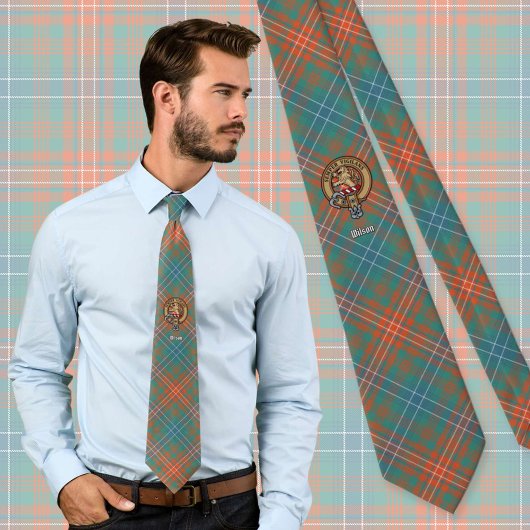 Clan Wilson Crest over het oude Tartan Stropdas