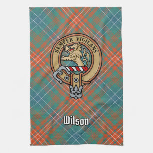 Clan Wilson Crest over het oude Tartan Theedoek