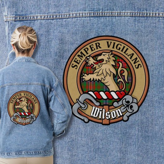 Clan Wilson Crest over Modern Tartan Denim Jacket