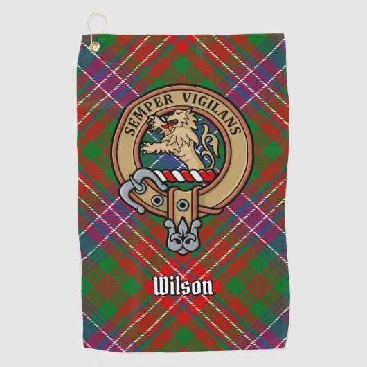 Clan Wilson Crest over Modern Tartan Golfhanddoek (Voorkant)