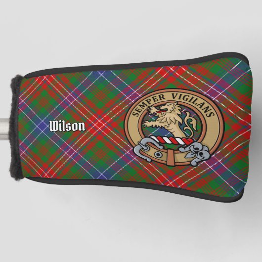 Clan Wilson Crest over Modern Tartan Golfheadcover (Voorkant)