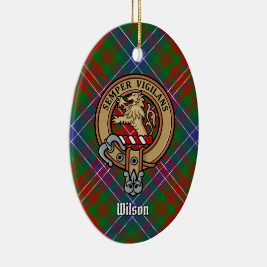Clan Wilson Crest over Modern Tartan Keramisch Ornament (Rechts)