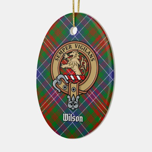 Clan Wilson Crest over Modern Tartan Keramisch Ornament (Links)