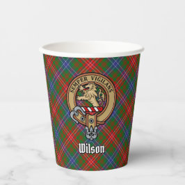 Clan Wilson Crest over Modern Tartan Papieren Bekers