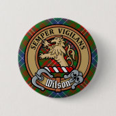 Clan Wilson Crest over Modern Tartan Ronde Button 5,7 Cm (Voorkant)