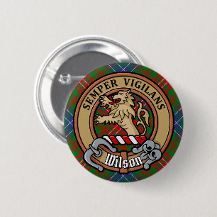 Clan Wilson Crest over Modern Tartan Ronde Button 5,7 Cm