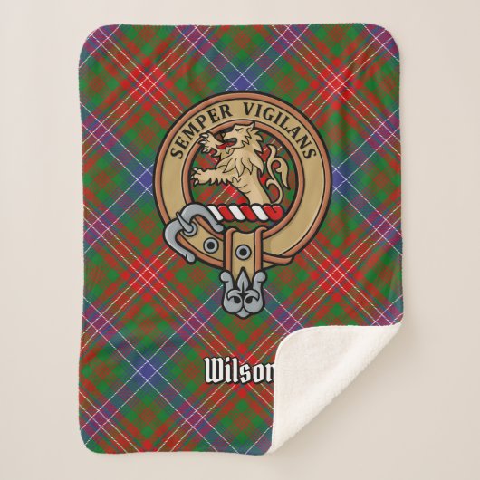 Clan Wilson Crest over Modern Tartan Sherpa Deken (Voorkant)